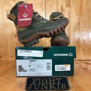 NEW! Wolverine TORRENT WATERPROOF Women Size 6 Leather Lace Up Duck Boots Olive